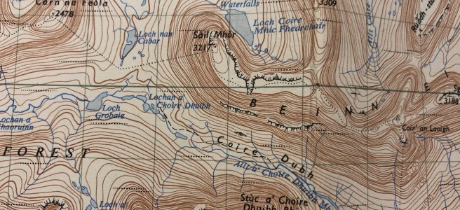 Vintage Ordnance Survey map of Beinn Eighe hills, Torridon, Scotland